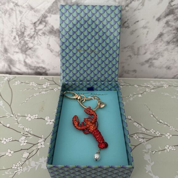 Betsey Johnson Mermaid Jewels Red Metallic Lobster Bag Charm Crystal Accents NWT - Picture 1 of 7